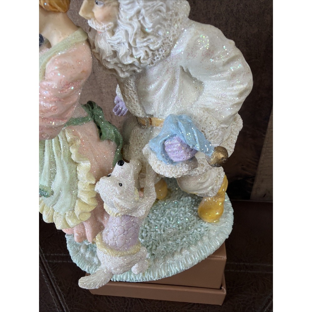 VTG 1990s Sears Pastel Santa Claus Figurine Mrs Claus Dog Resin Glitter W/‎ Box - Picture 5 of 16